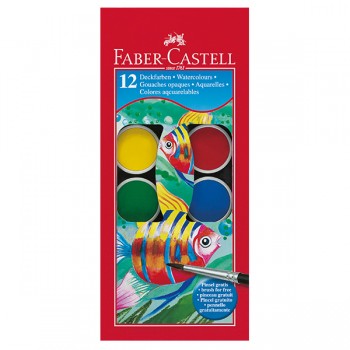 Водни бои Faber-Castell с четка, в малка кутия, 12 цвята 30мм