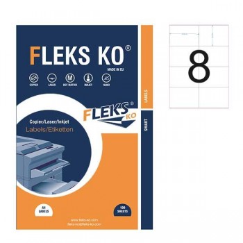 Fleks Ko етикети, прави ъгли, 105 х 71 мм. А4, 100 л. 8 етикет на лист
