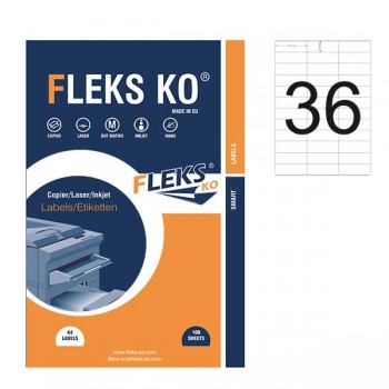 Fleks Ko етикети, прави ъгли, 70 х 24.7 мм. А4, 100 л. 36 етикет на лист