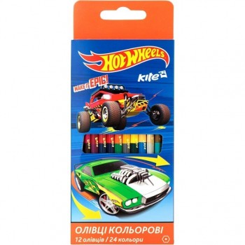 Цветни моливи Kite Hot Wheels двустранни 12 бр.
